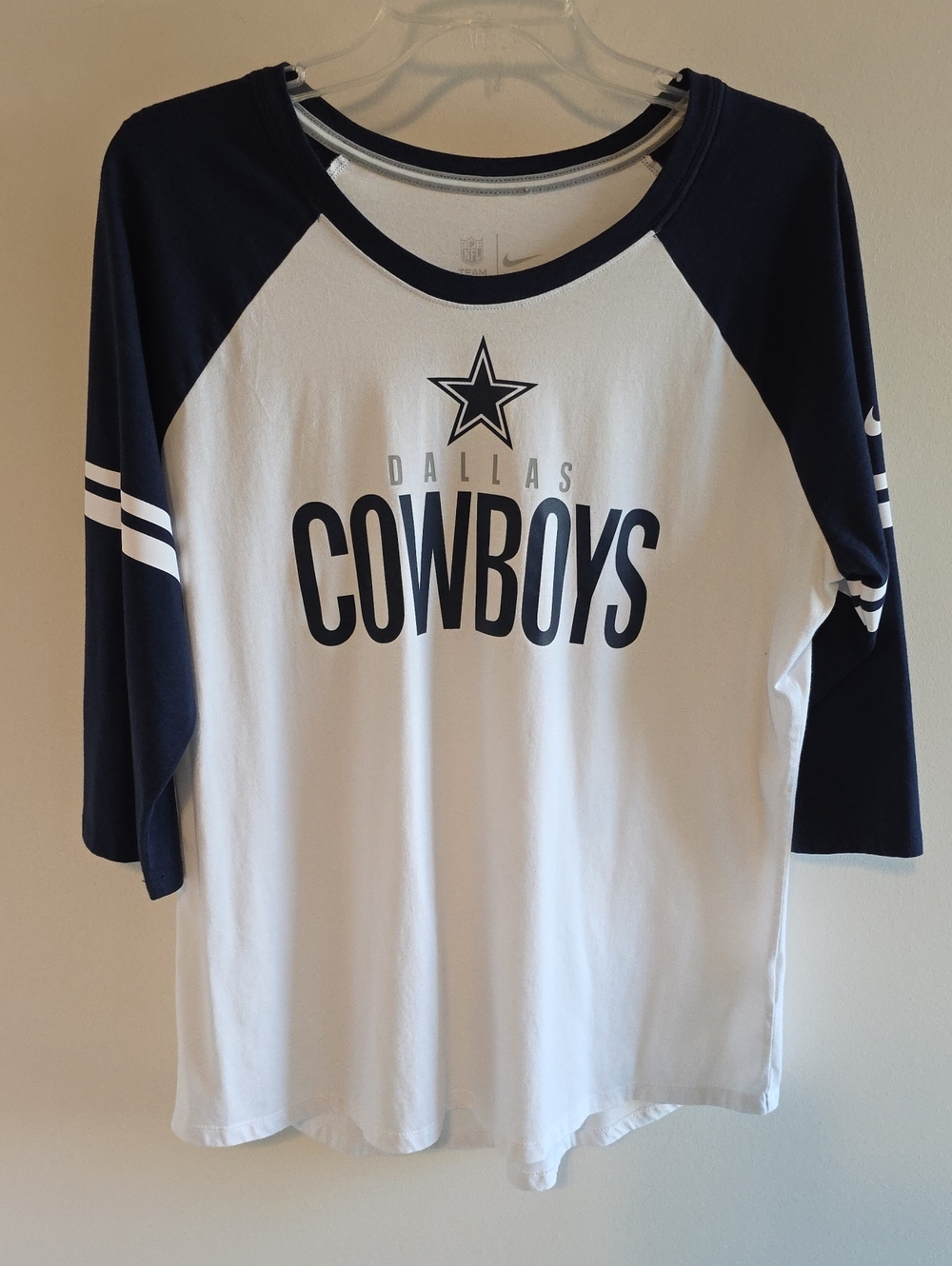 Nike Dallas Cowboys Raglan Tee Womens XL 3/4 Sleeves Cotton Poly Viscose NFL